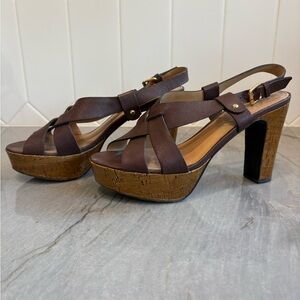 Vero Cuoio for Barney’s New York Brown Leather Platform Slingback Heels